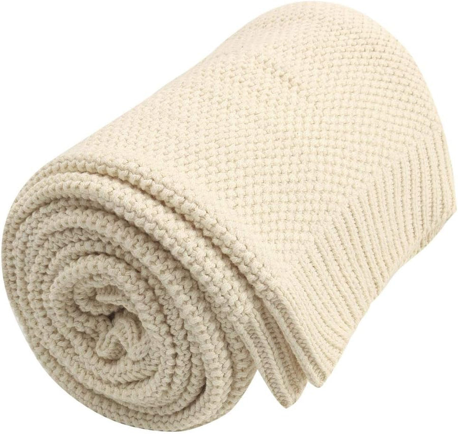 Beige Oversized Cotton Knit Blanket