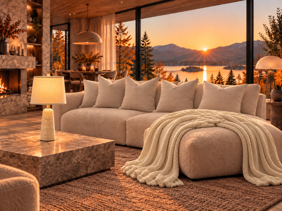 Beige Travertine-Inspired Table Lamp