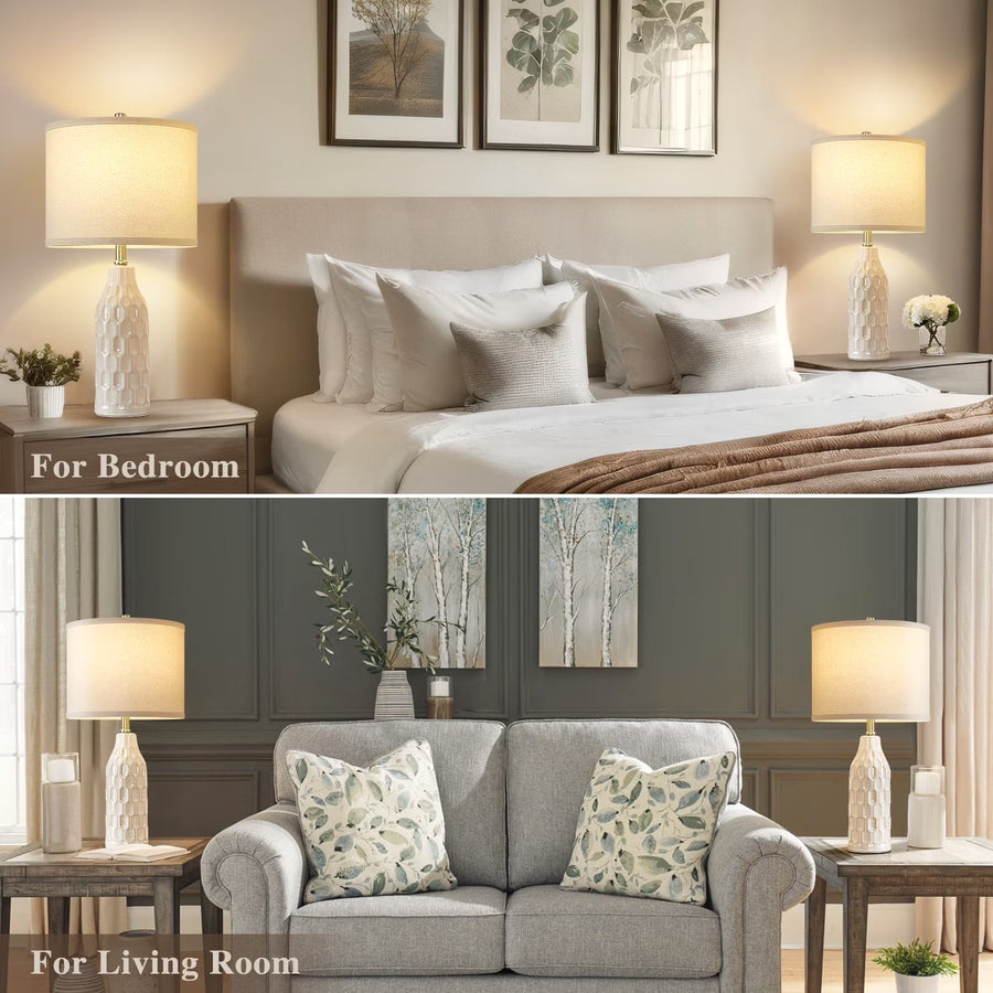 White Ceramic Table Lamps – Set of 2