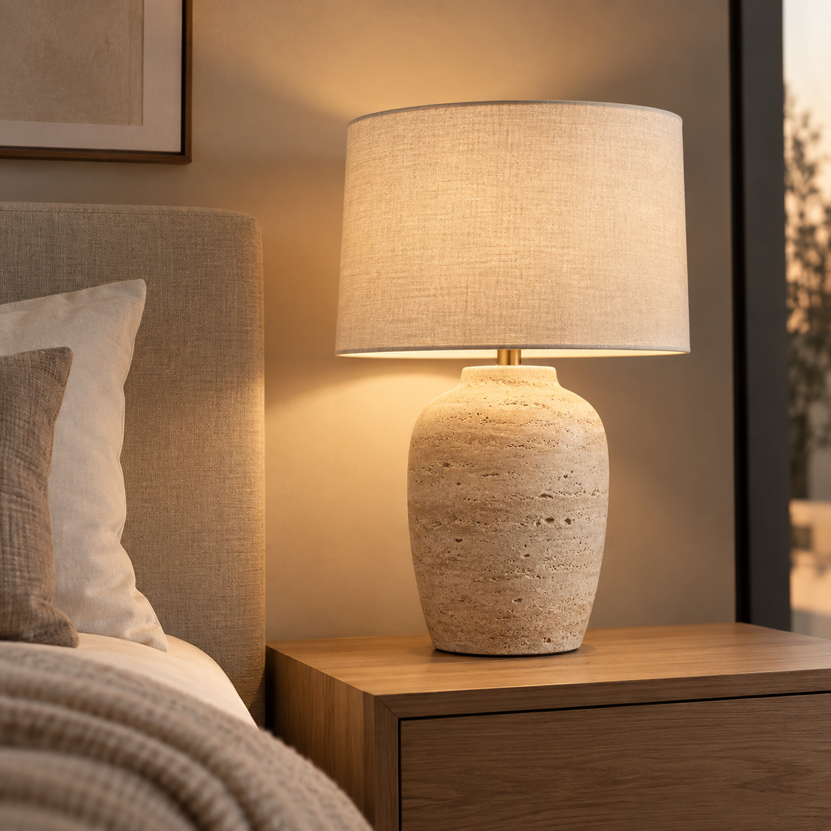 TerraGlow Travertine Table Lamp – Beige